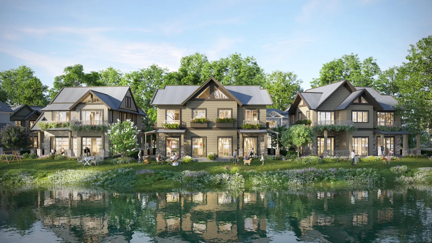 Biệt thự đảo Retreat Island tại Eco Retreat Ecopark Long An nhìn từ mặt nước